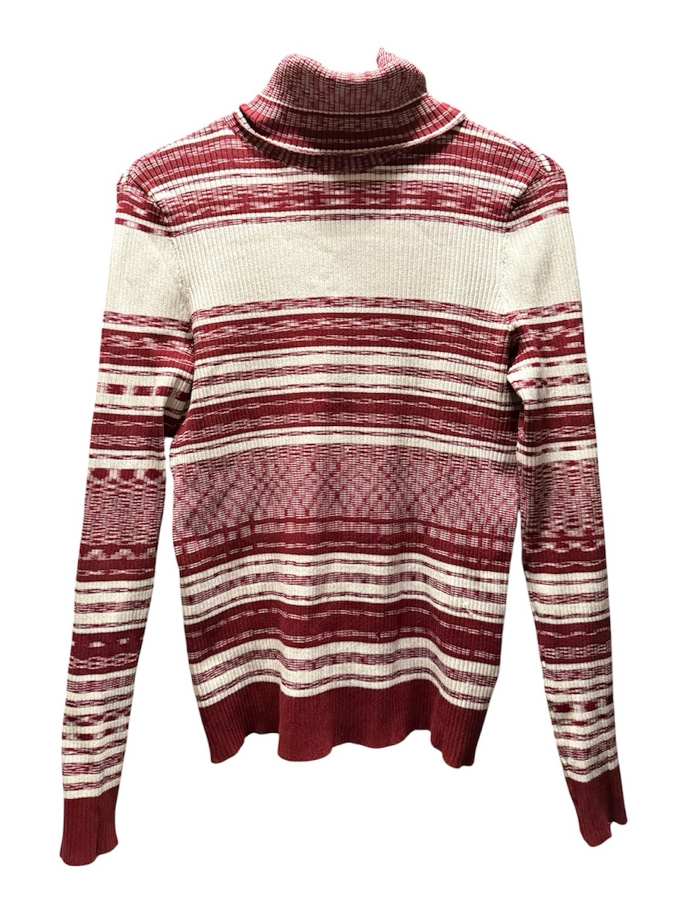Tory Burch Rib Knit Turtleneck Sweater Red Cream Stripe Size M